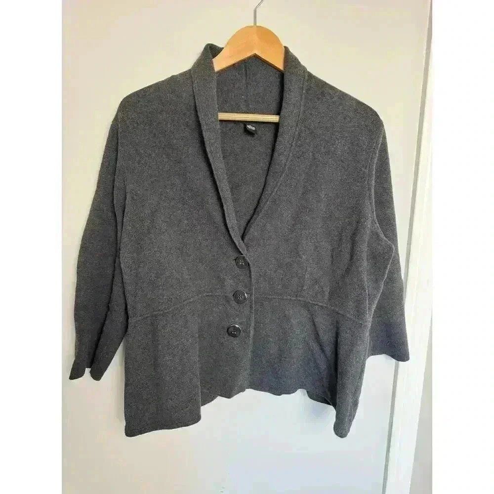 Alfani Pea Coat Gray Size 1X Gray Shawl Neckline Button Front Plus Size